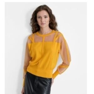 DKNY Yellow Sheer Panel Sweater
